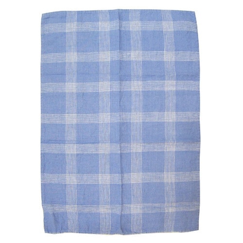 キッチンタオル 麻100% チェックブルーホワイト