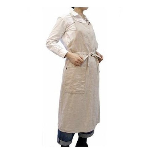 エプロン 麻100% 無地 ポケット付き ベージュ