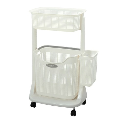 ランドリーバスケット ポケット付き 2段 洗濯かご