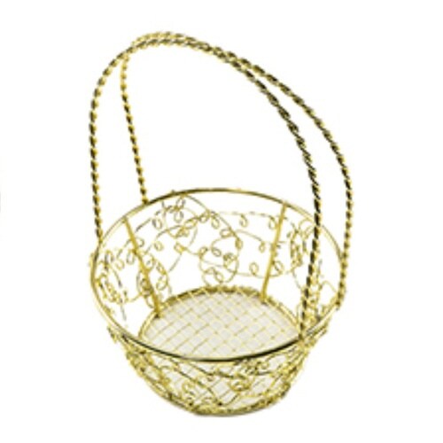 バスケット 丸型 持ち手付き 約 ゴールド