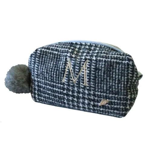 ポーチ Plaid イニシャル M(グレー)