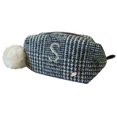 ポーチ Plaid イニシャル S(ブラウン)