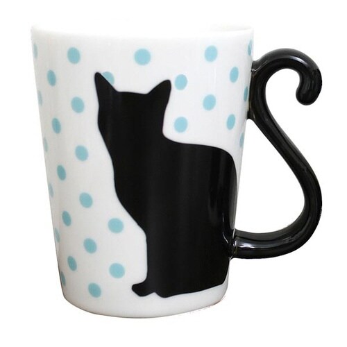 マグカップ 300ml 黒猫 ドット ブルー