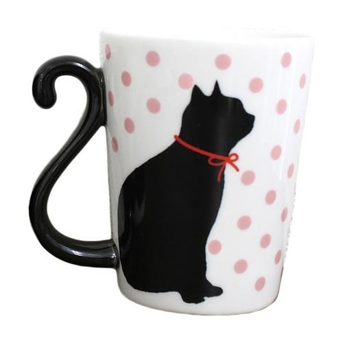 マグカップ 300ml 黒猫 ドット ピンク