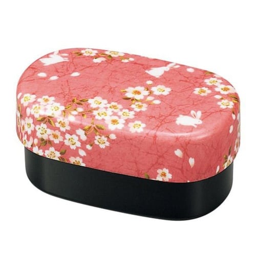 お弁当箱 2段 布貼小判弁当 桜うさぎ ピンク