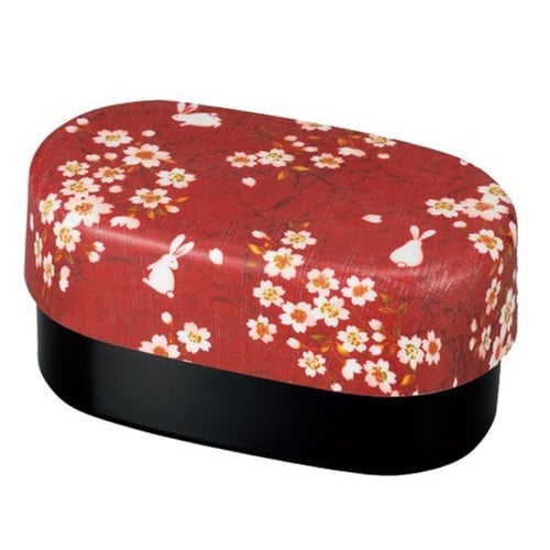 お弁当箱 2段 布貼小判弁当 桜うさぎ 赤