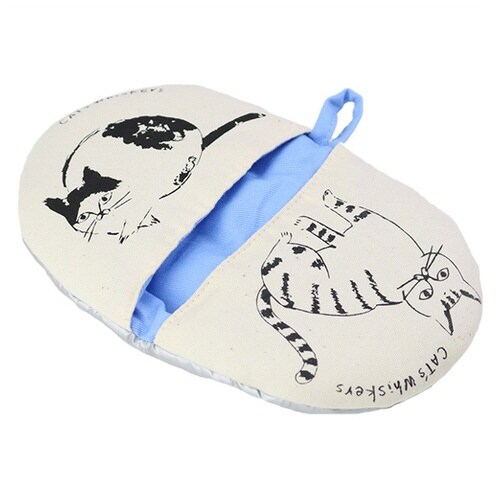 キッチンミトン 鍋つかみ 綿 布製 ネコ柄 ブルー