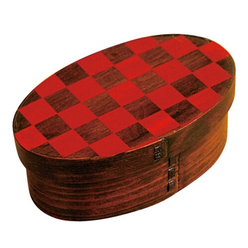 弁当箱 曲げわっぱ 400ml 1段 市松 レッド