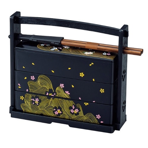 お弁当箱 3段 600ml さくら 野点弁当 黒