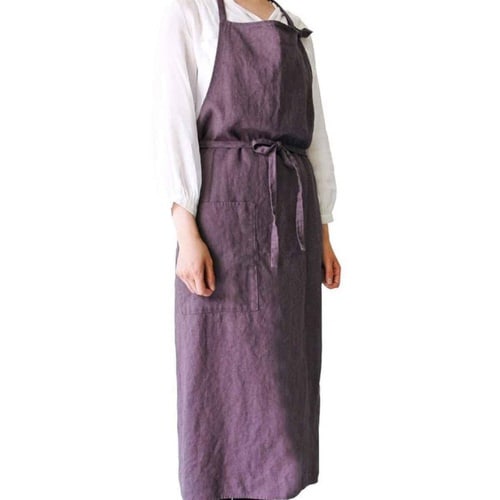 エプロン 麻100% 無地 ディープパープル