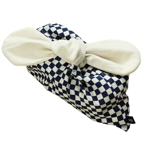 &NE 弁当袋 リボン 市松柄 ネイビー