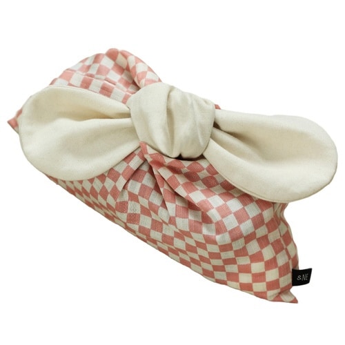 &NE 弁当袋 リボン 市松柄 ピンク