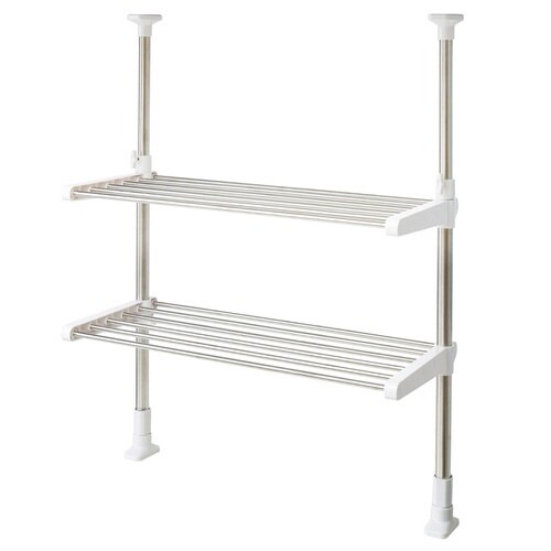 つっぱり棚 突ぱりステンレス2段棚 伸縮