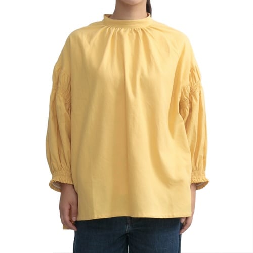 エプロン 無地 袖シャーリング割烹着 イエロー