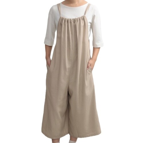 エプロン 無地 後ろリボンオールインワン ベージュ