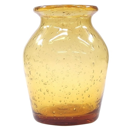 花瓶 手吹きバブルガラスフラワーベース アンバー