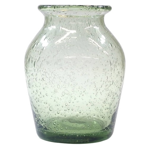 花瓶 手吹きバブルガラスフラワーベース オリーブ