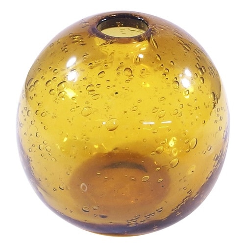花瓶 手吹きバブルガラスフラワーベース アンバー