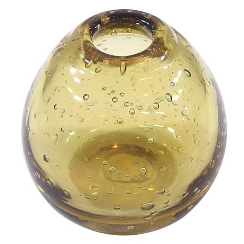 花瓶 手吹きバブルガラスフラワーベース アンバー