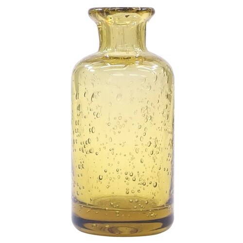 花瓶 手吹きバブルガラスフラワーベース アンバー