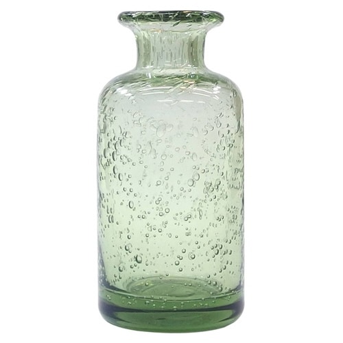 花瓶 手吹きバブルガラスフラワーベース オリーブ