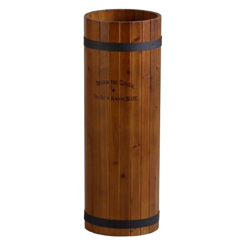 傘立て スリム 円柱 木製 受け皿付き ブラウン