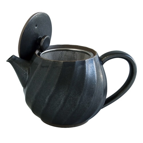 ティーポット 600ml 茶こし付き ねじり 黒釉