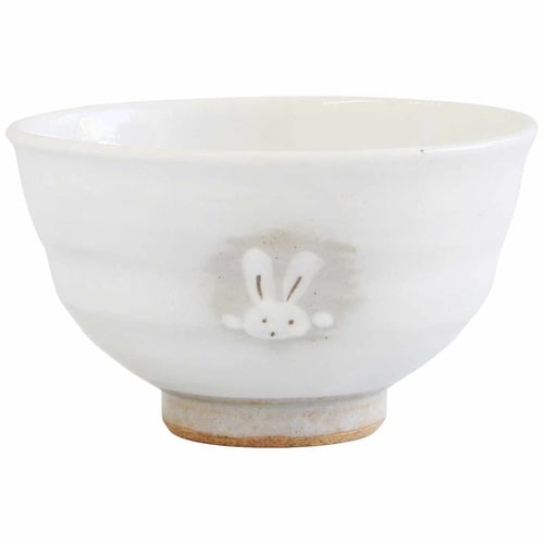 飯碗 11cm 白うさぎ 藍花 陶器 さび