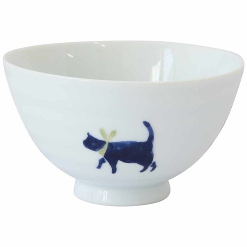 飯碗 11.5cm 気まま猫 藍花 陶器 緑