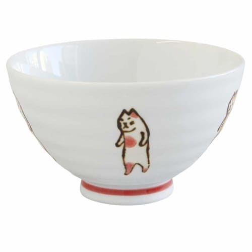 飯碗 11.5cm たち猫 藍花 陶器 赤