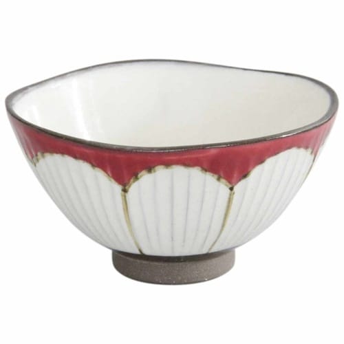 飯碗 11cm しのぎ花 藍花 陶器 波佐見焼 赤