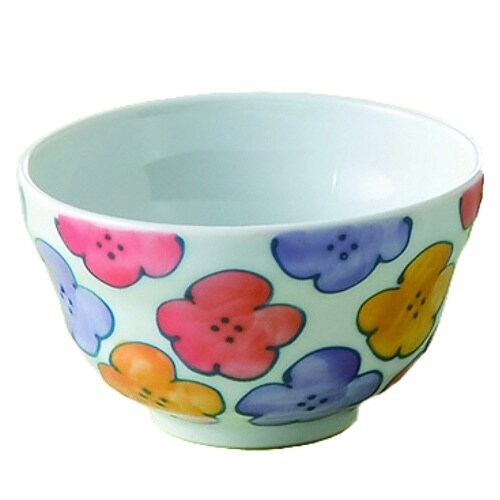 飯碗 花柄 藍花 陶器 波佐見焼 赤