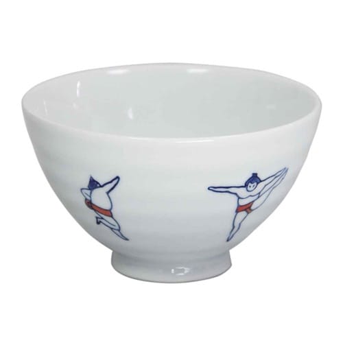 飯碗 11.5cm おすもう 藍花 磁器 赤