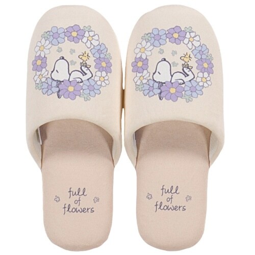 スヌーピー 花いっぱい スリッパ ブルー