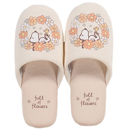 スヌーピー 花いっぱい スリッパ オレンジ