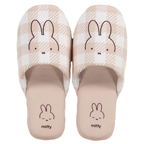 ミッフィー チェックライン スリッパ ベージュ