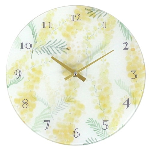掛け時計 ボタニカルガラスウォールクロック ミモザ