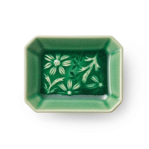プレート 9cm 角小皿 マーガリート 陶器 緑