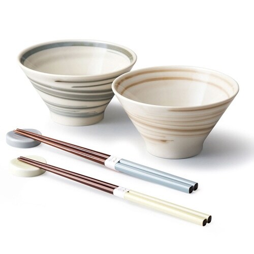 茶碗 箸 箸置き ペアセット スピラル 磁器 木製