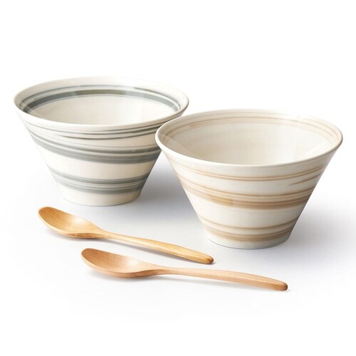 麺鉢 スプーン ペアセット スピラル 磁器 木製