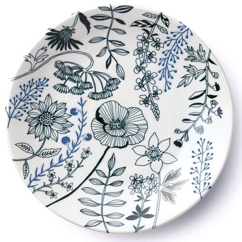 プレート 23cm L フラワーパターン 磁器 黒
