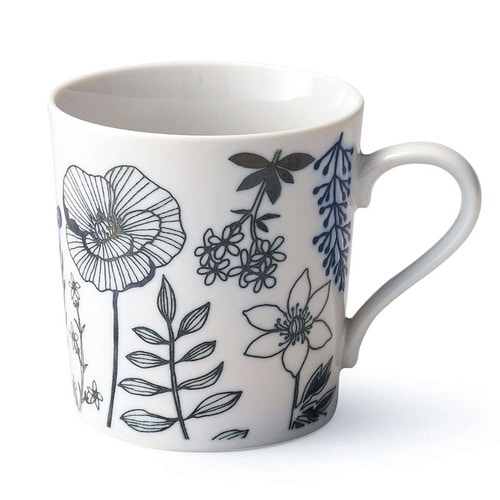 マグカップ 340ml フラワーパターン 磁器 黒