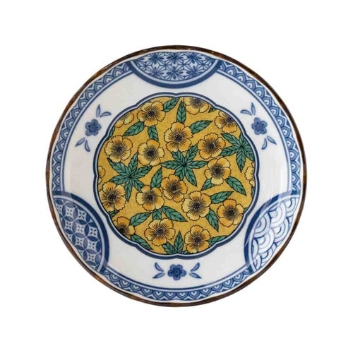 小皿 12cm 3.5寸 プレート 藍染小紋 黄彩