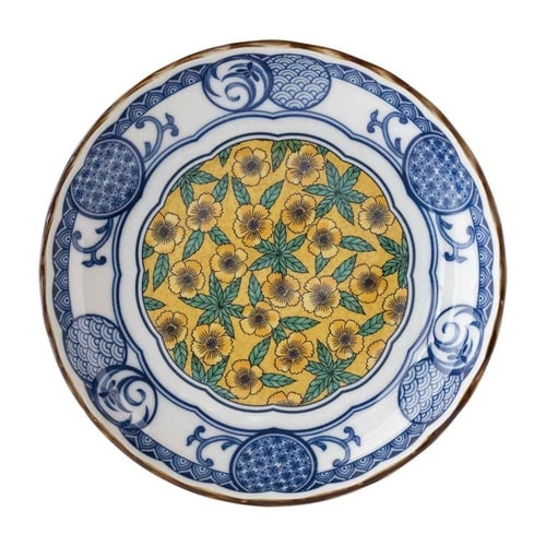 小皿 16.5cm 5寸 プレート 藍染小紋 黄彩