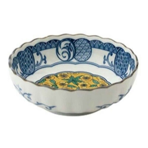 小鉢 12.5cm 4寸 ボウル 藍染小紋 黄彩