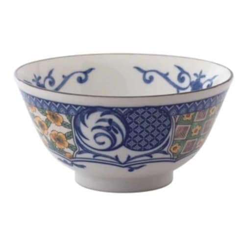 飯碗 12cm 藍染小紋 磁器 黄彩