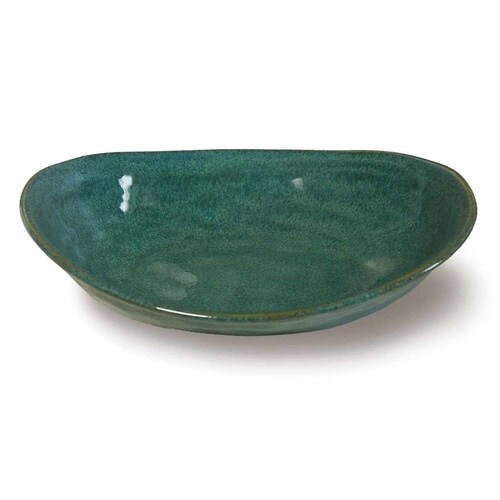 カレー皿 24cm オーバル 窯変 磁器 グリーン