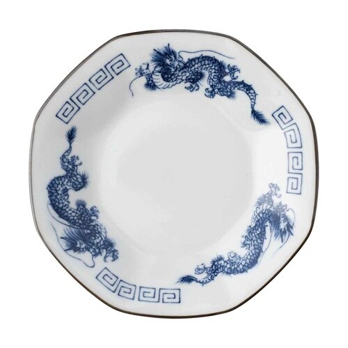 八角皿 プレート 19cm チャーハン皿 青