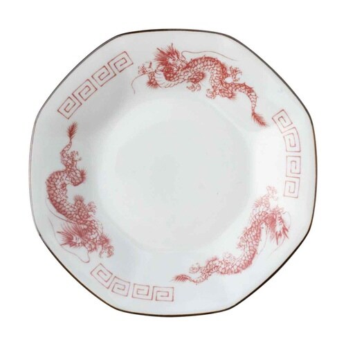 八角皿 プレート 19cm チャーハン皿 赤