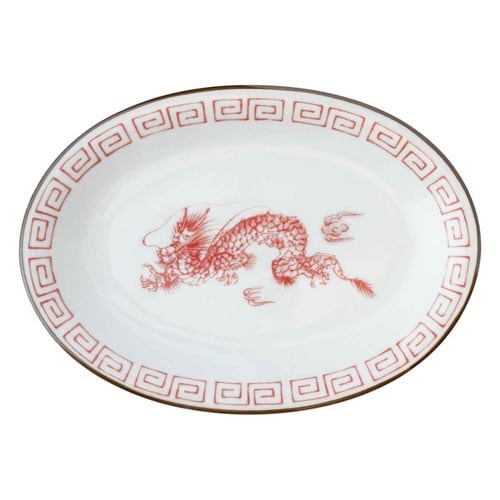 餃子皿 19.5cm レトロ中華 磁器 赤